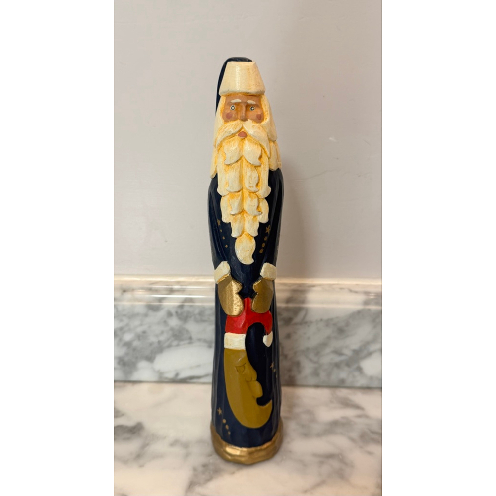 Hand Carved Celestial Santa Folk Art Signed Derek Adams Wood Figure 12”